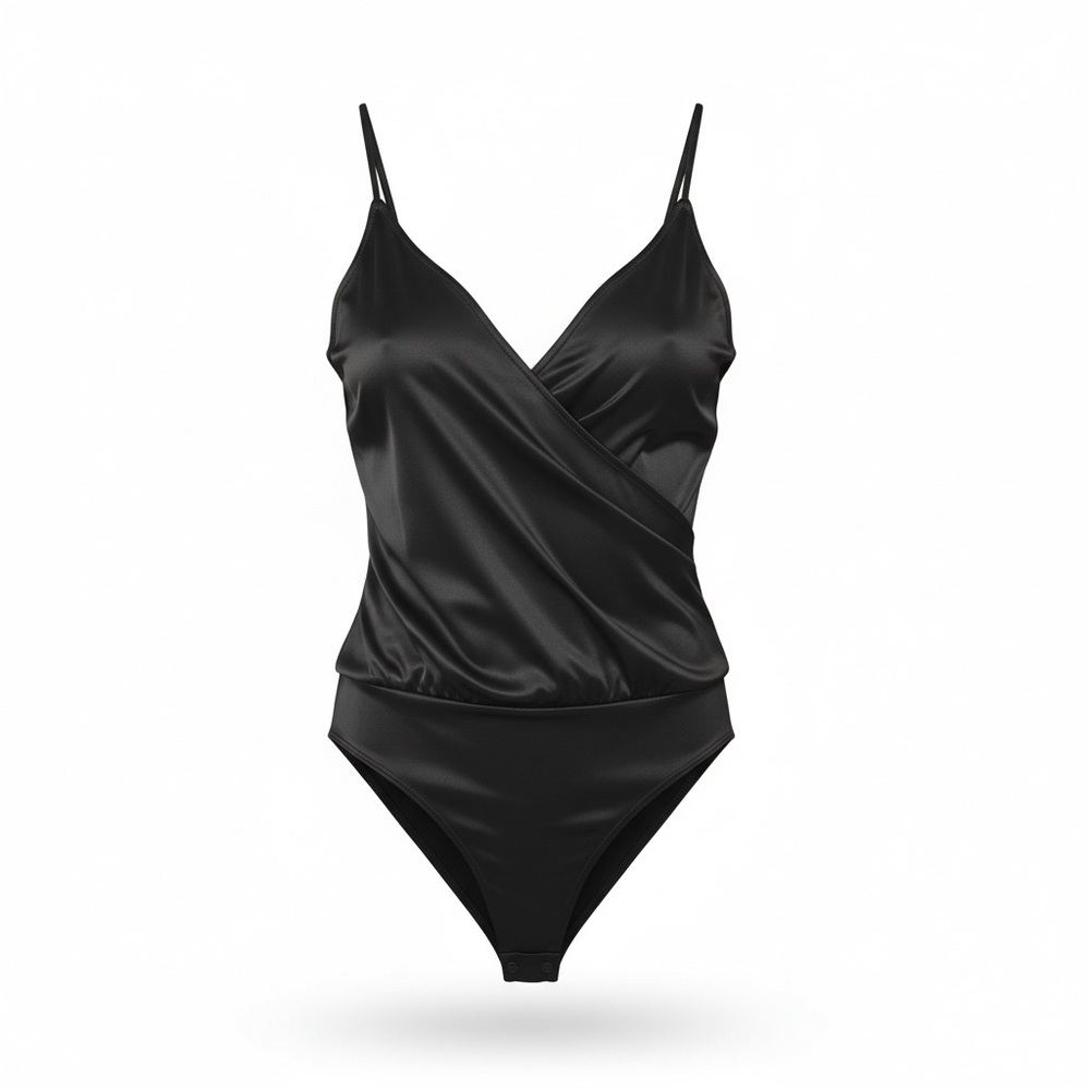 entro Black Satin Surplice Bodysuit